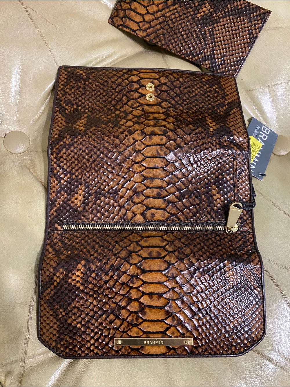 NWT Brahmin Checkbook Wallet Tortoise Seville Retired Snake Print Leather - Picture 7 of 12